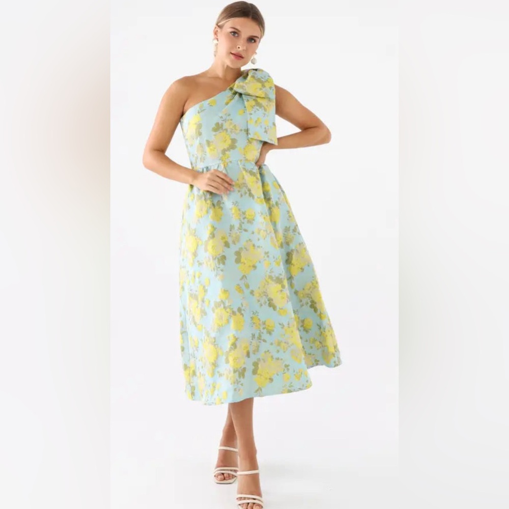 Abbey Glass Caroline Dress Rose Garden Jacquard one shoulder